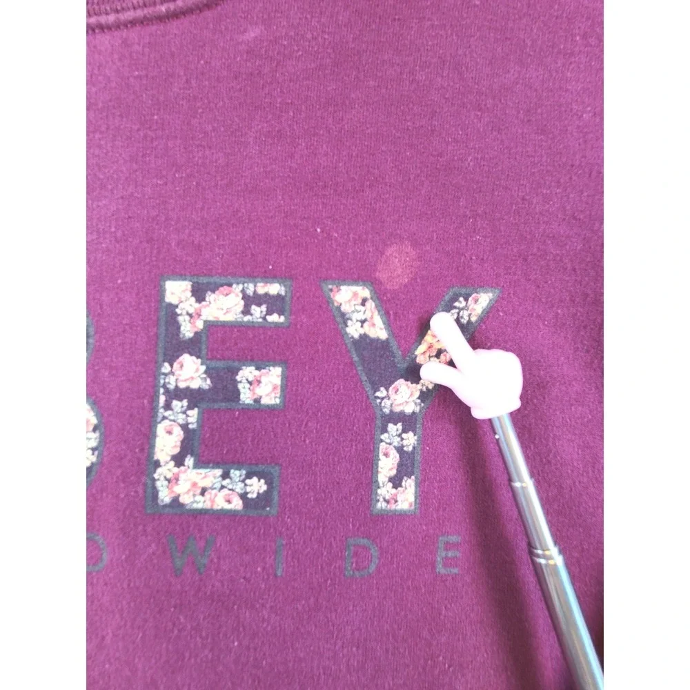 Obey Worldwide Sweatshirt Womens Small Maroon Floral Logo Streetwear Crew Neck - Picture 3 of 5